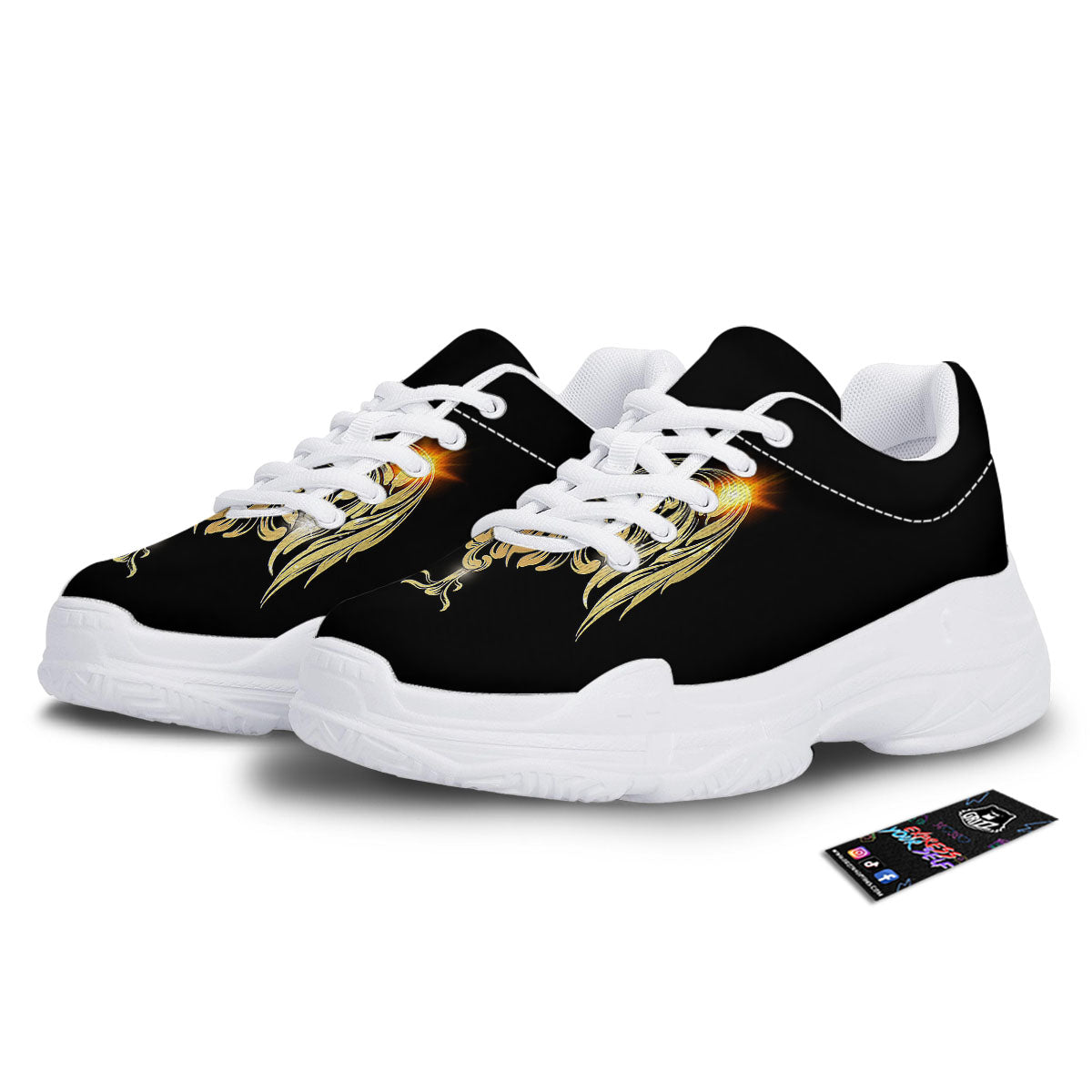 Rooster Golden Print White Chunky Shoes-grizzshop