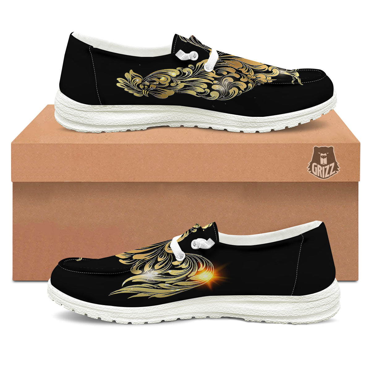 Rooster Golden Print White Loafers-grizzshop