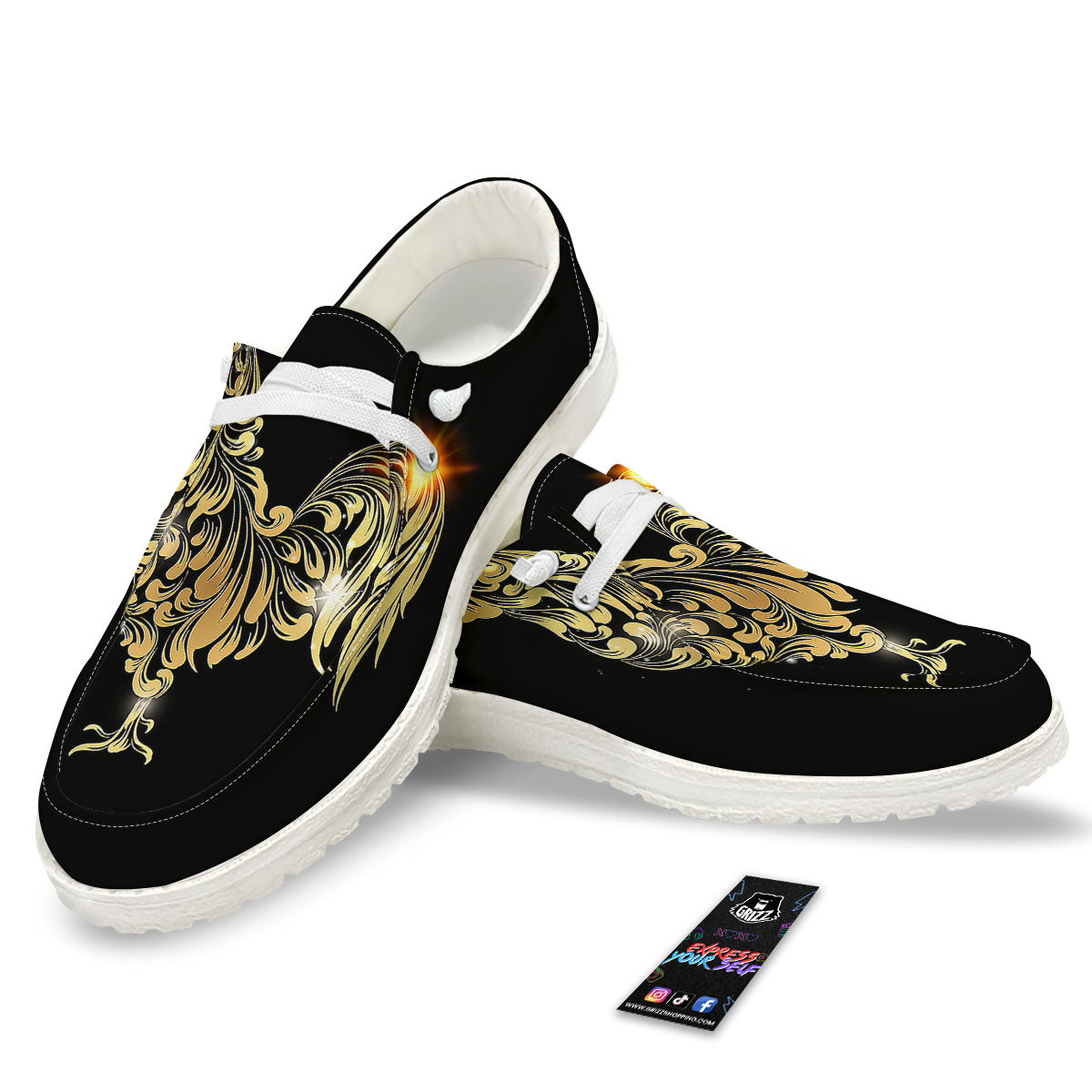 Rooster Golden Print White Loafers-grizzshop