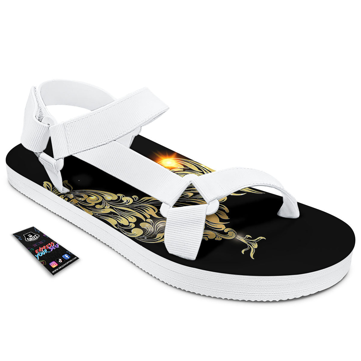 Rooster Golden Print White Open Toe Sandals-grizzshop