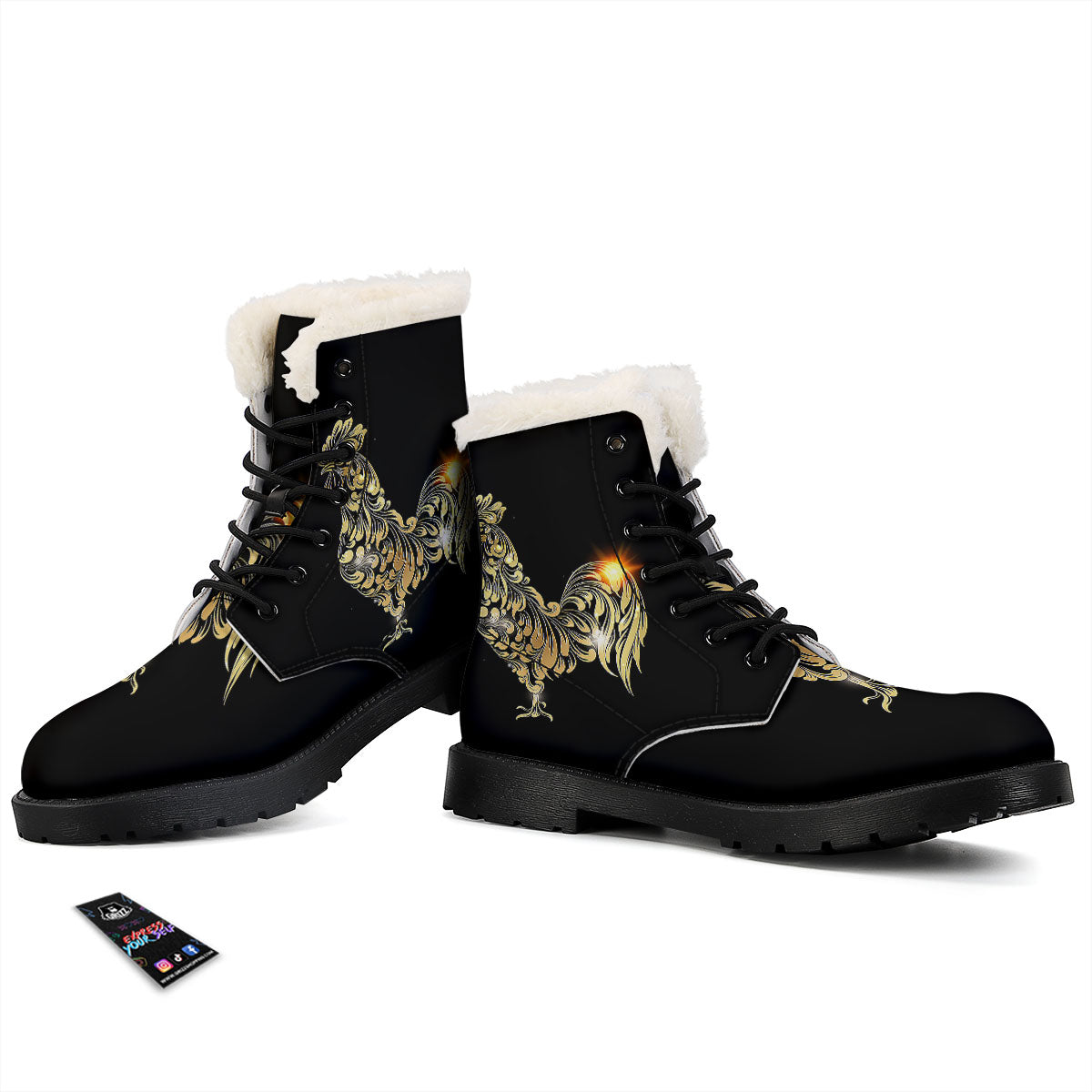 Rooster Golden Print Winter Boots-grizzshop