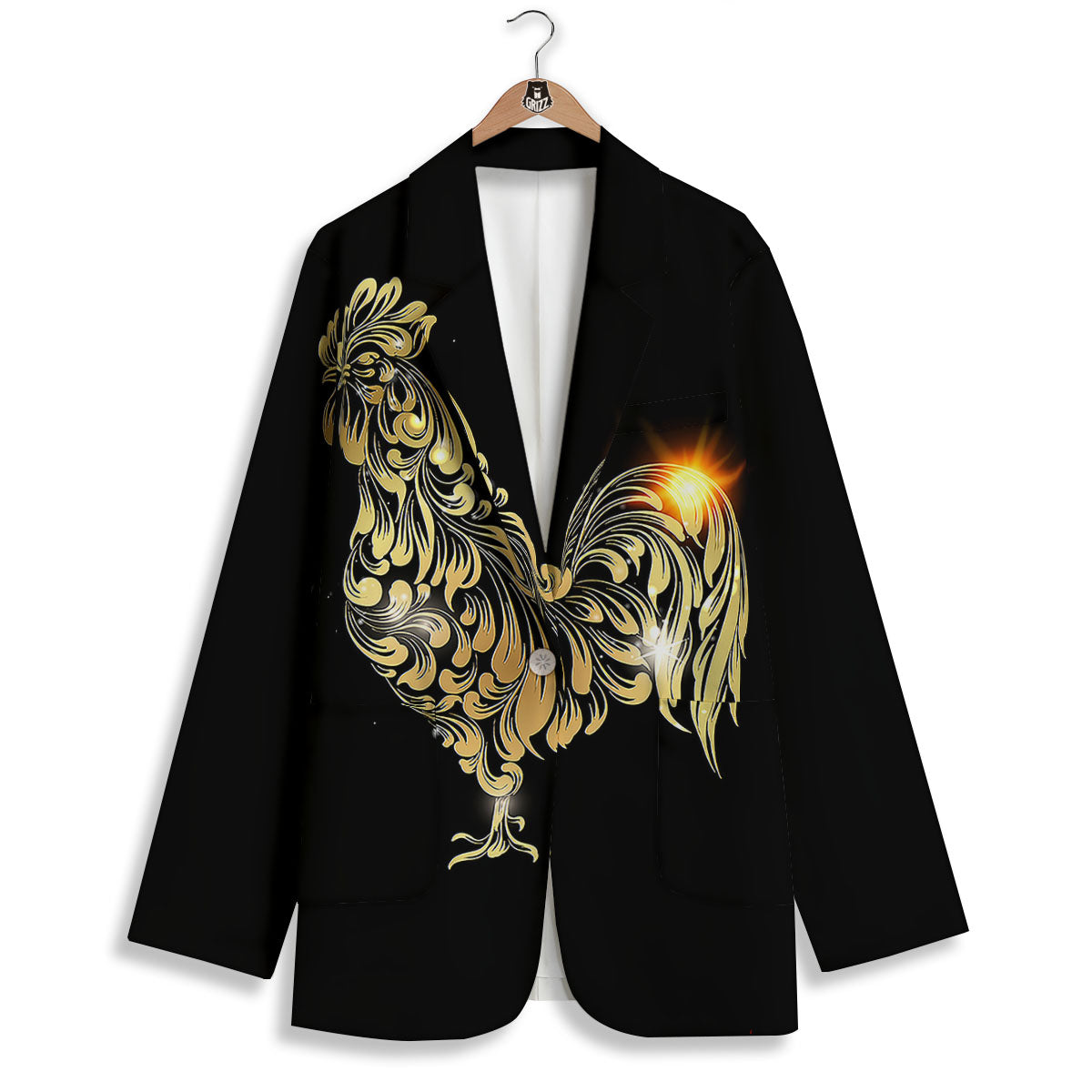 Rooster Golden Print Women's Blazer-grizzshop
