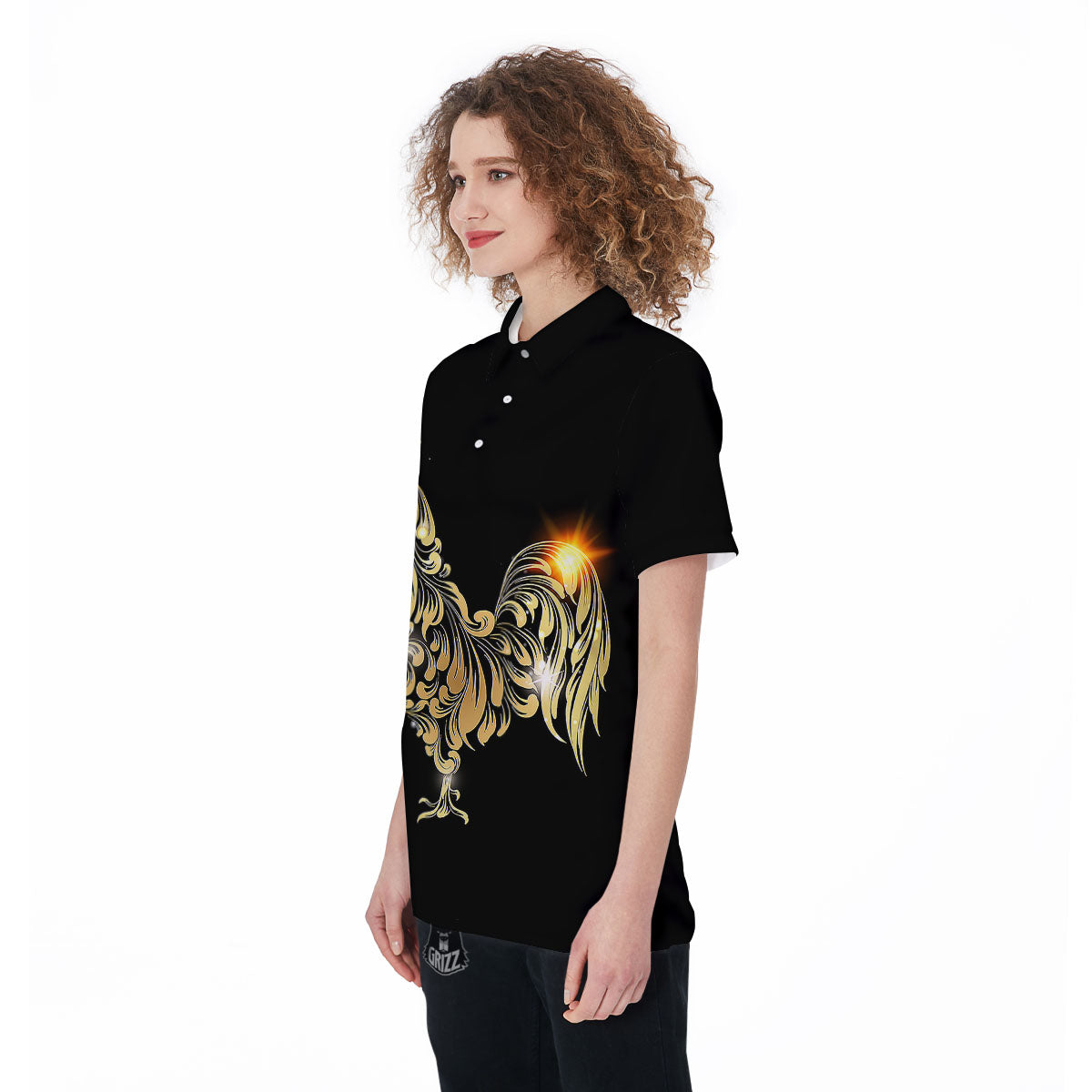 Rooster Golden Print Women's Golf Shirts-grizzshop