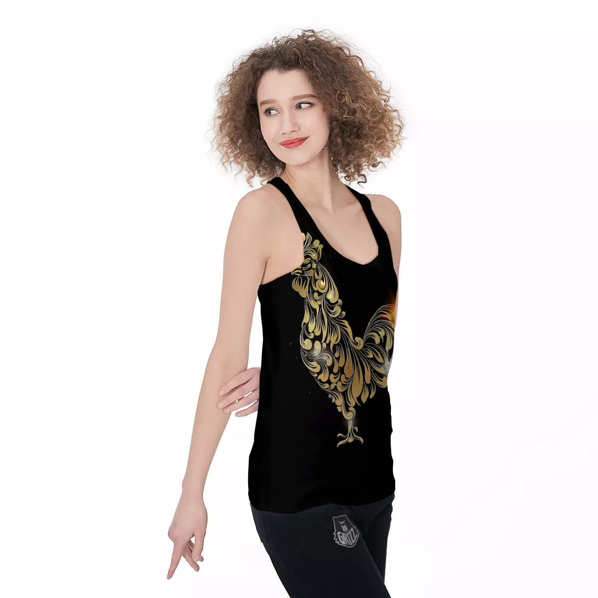 Rooster Golden Print Women's Racerback Tank Top-grizzshop