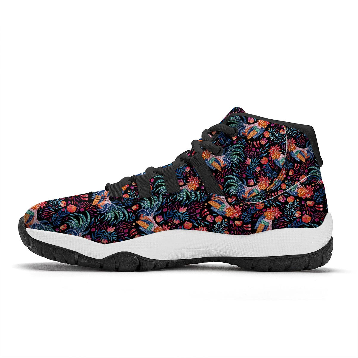 Rooster Hand Drawn Pattern Print Black Bball Shoes-grizzshop