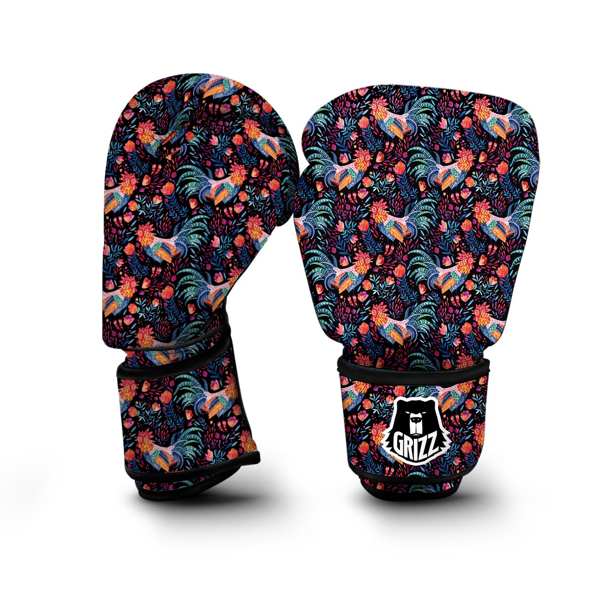 Rooster Hand Drawn Pattern Print Boxing Gloves-grizzshop