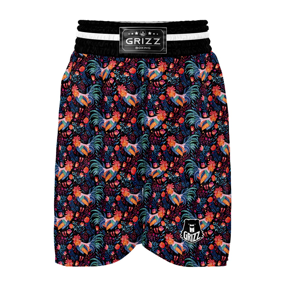 Rooster Hand Drawn Pattern Print Boxing Shorts-grizzshop