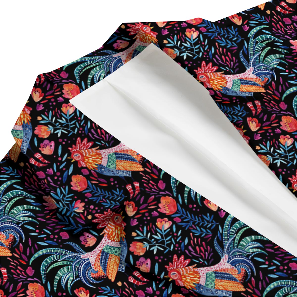 Rooster Hand Drawn Pattern Print Men's Blazer-grizzshop