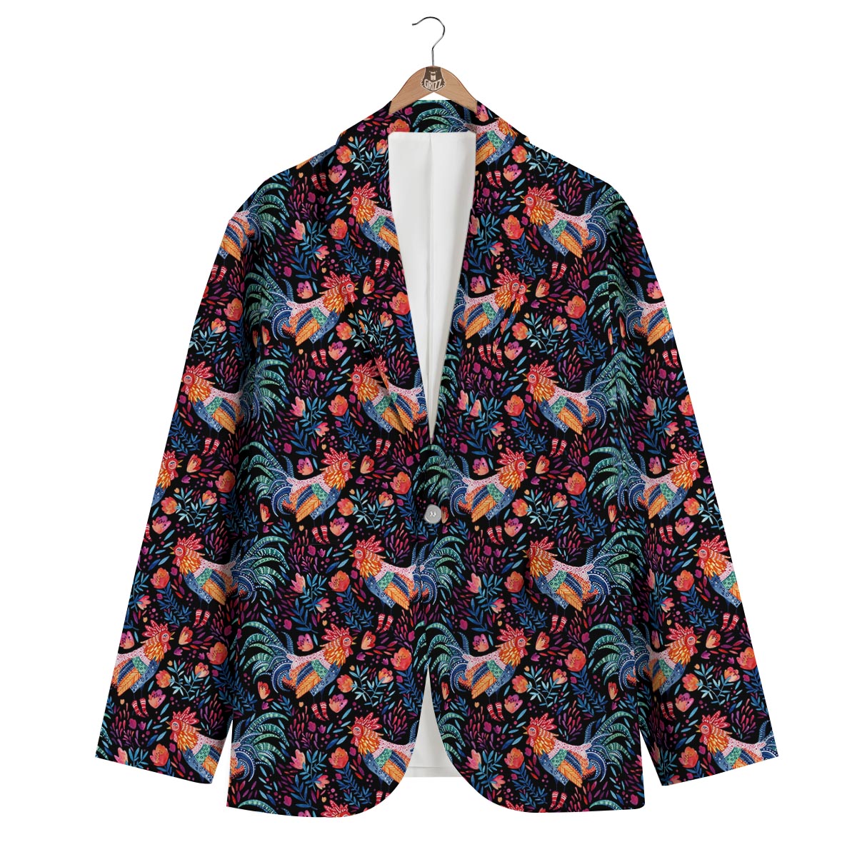 Rooster Hand Drawn Pattern Print Men's Blazer-grizzshop