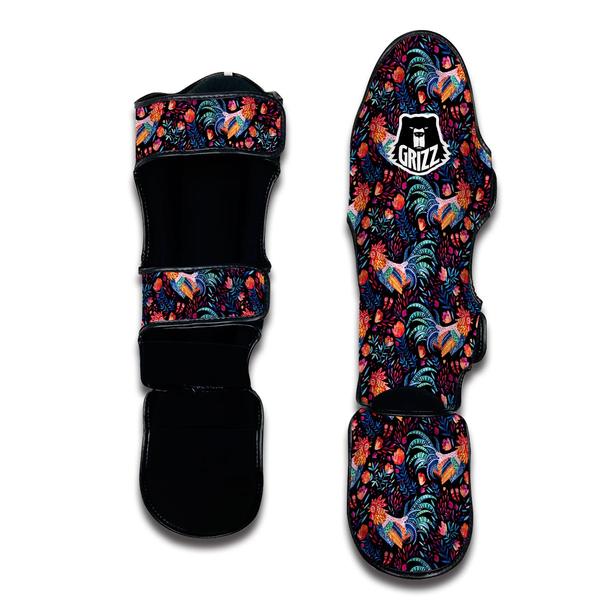 Rooster Hand Drawn Pattern Print Muay Thai Shin Guards-grizzshop