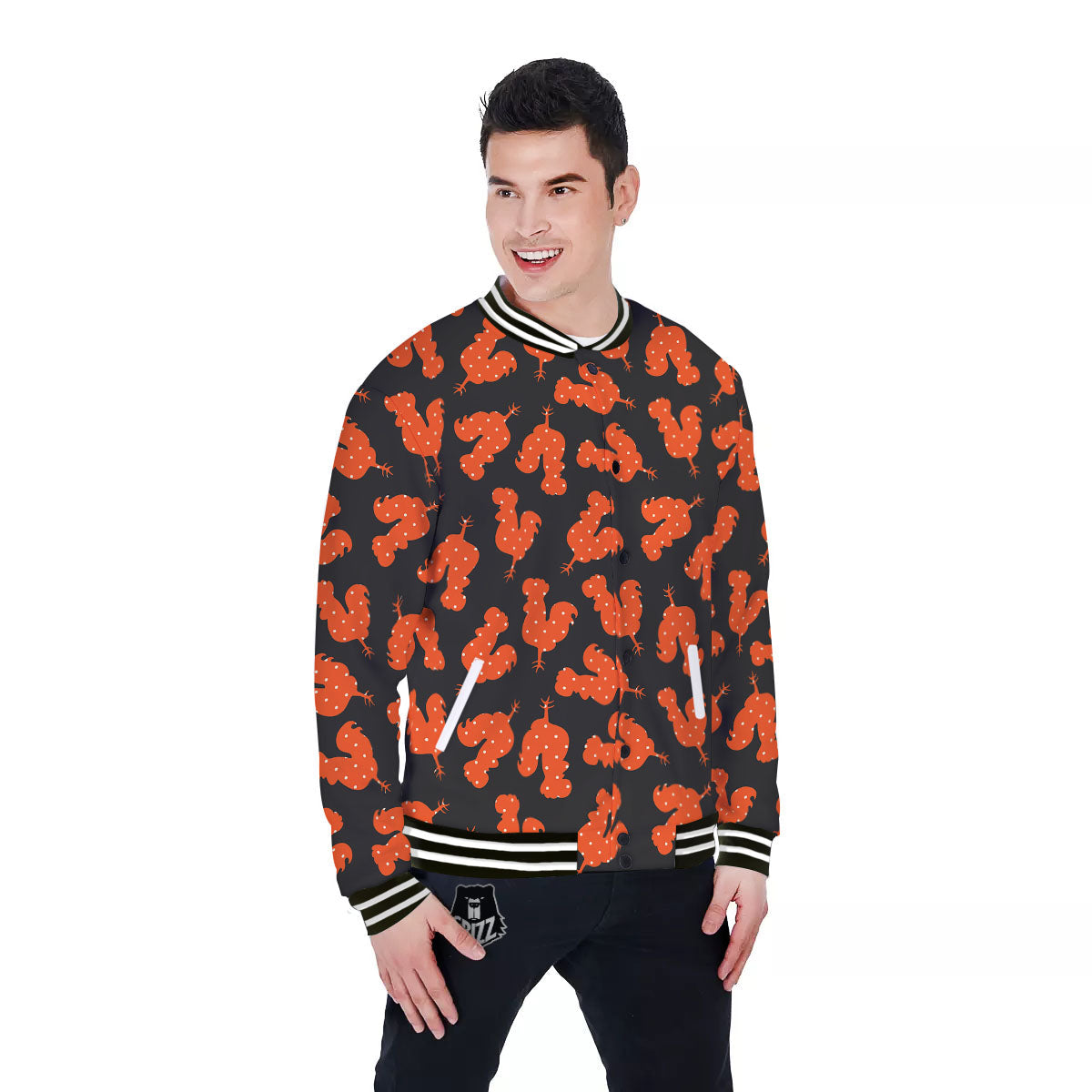 Rooster Polka Dot Print Pattern Baseball Jacket-grizzshop