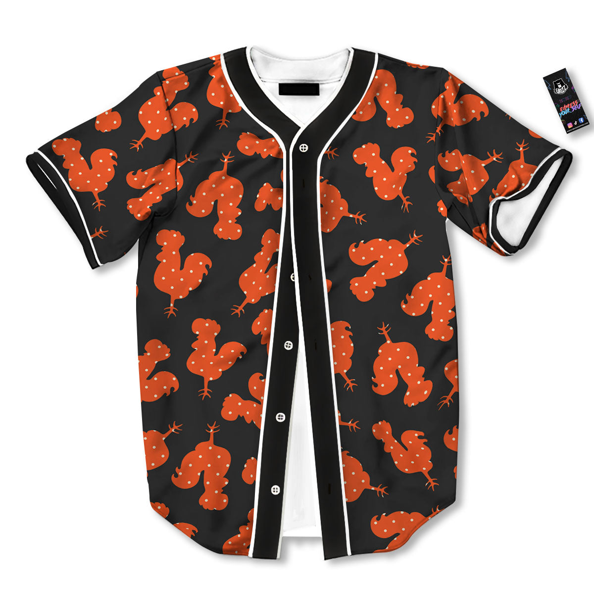 Rooster Polka Dot Print Pattern Baseball Jersey-grizzshop