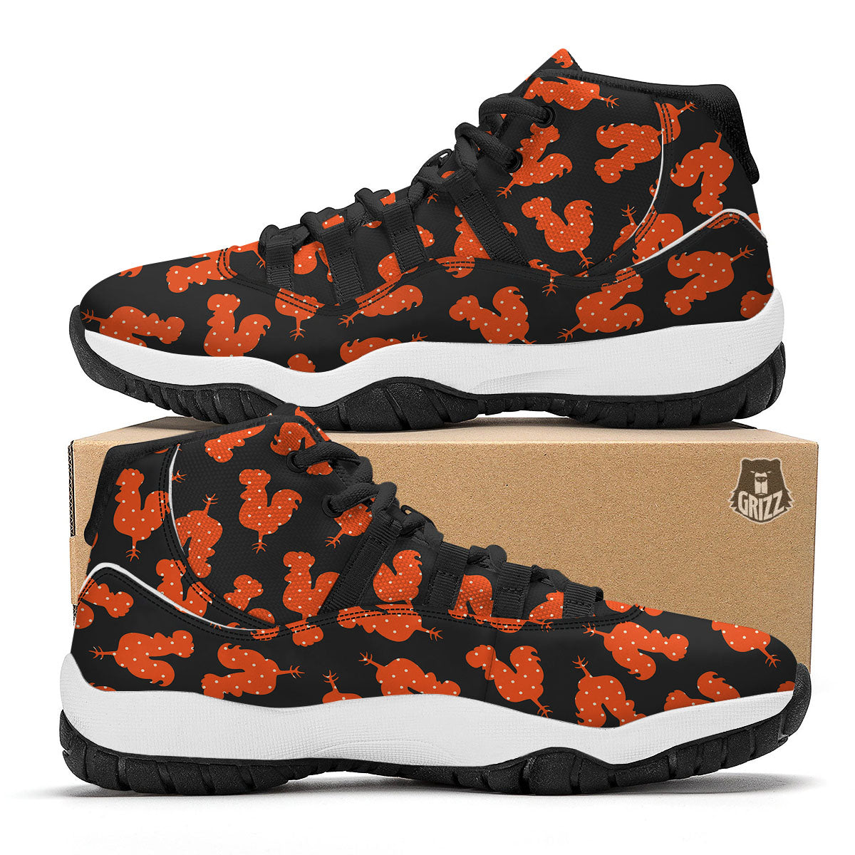 Rooster Polka Dot Print Pattern Black Bball Shoes-grizzshop