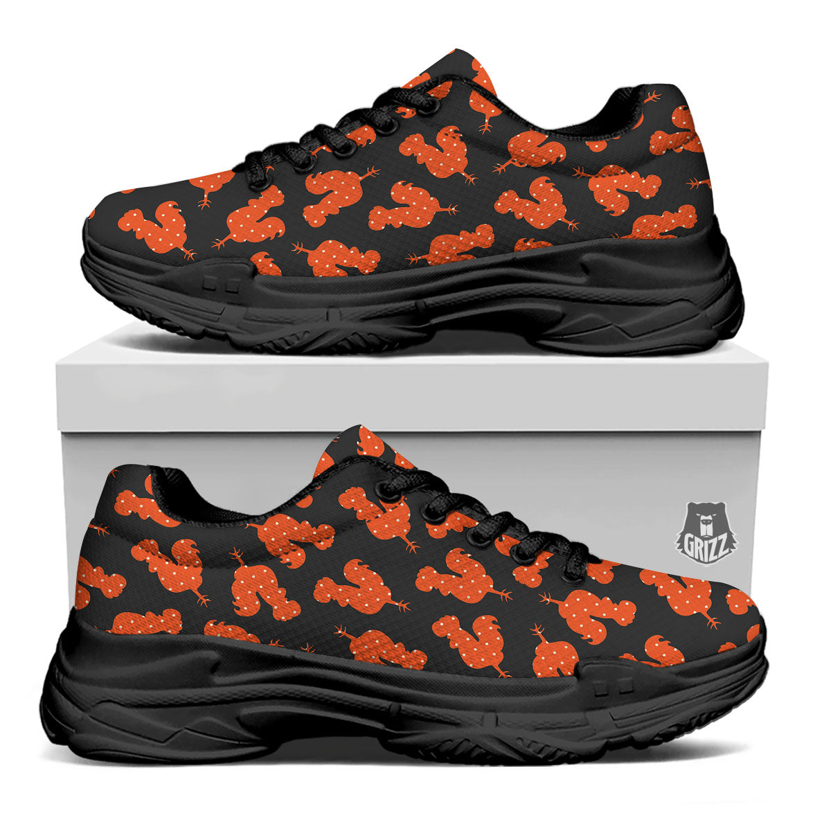 Rooster Polka Dot Print Pattern Black Chunky Shoes-grizzshop