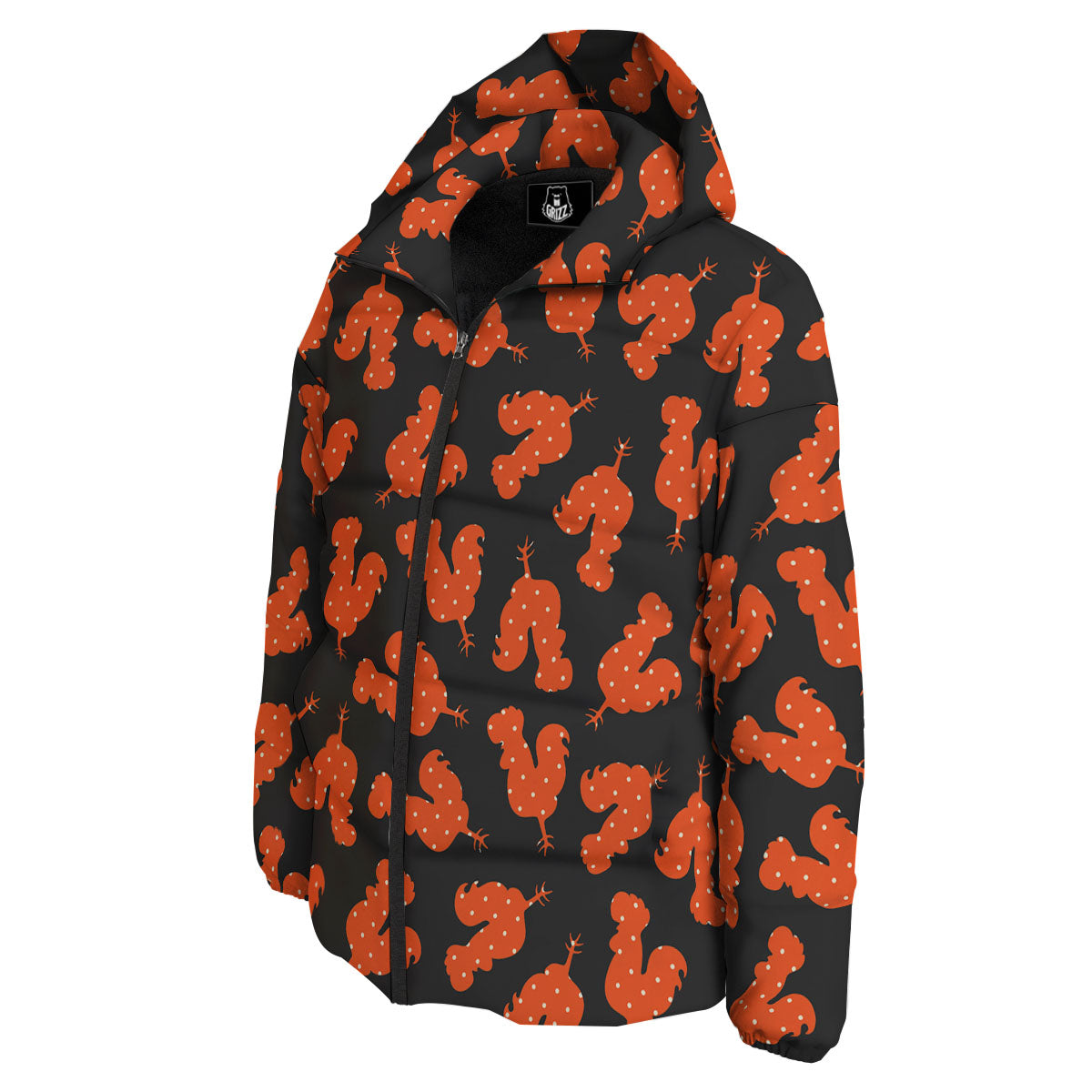 Rooster Polka Dot Print Pattern Down Jacket-grizzshop