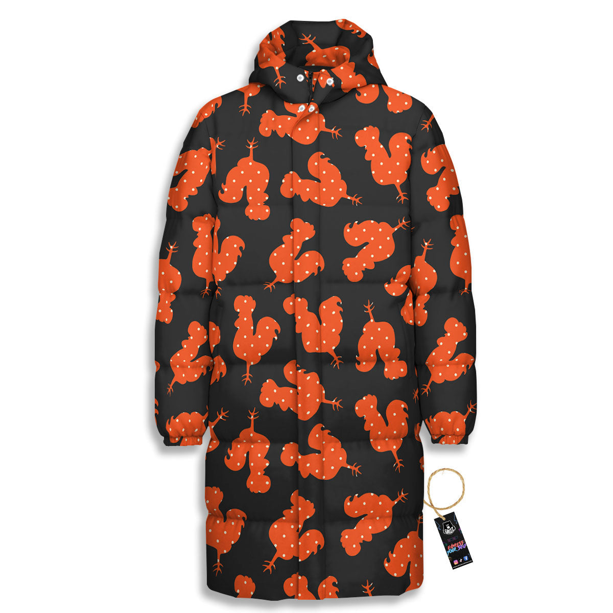 Rooster Polka Dot Print Pattern Long Down Jacket-grizzshop