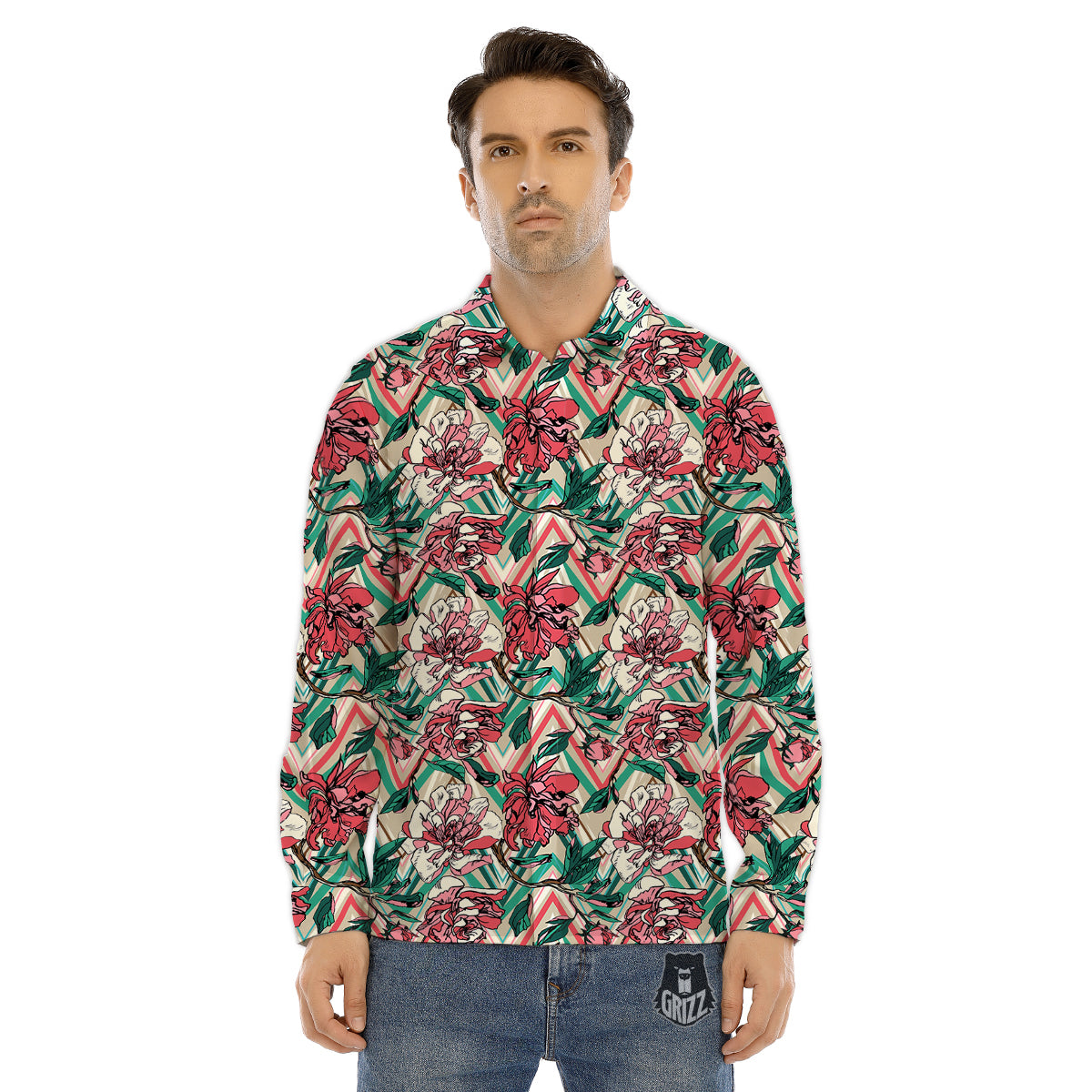 Rooster Polka Dot Print Pattern Men's Dress Shirts-grizzshop