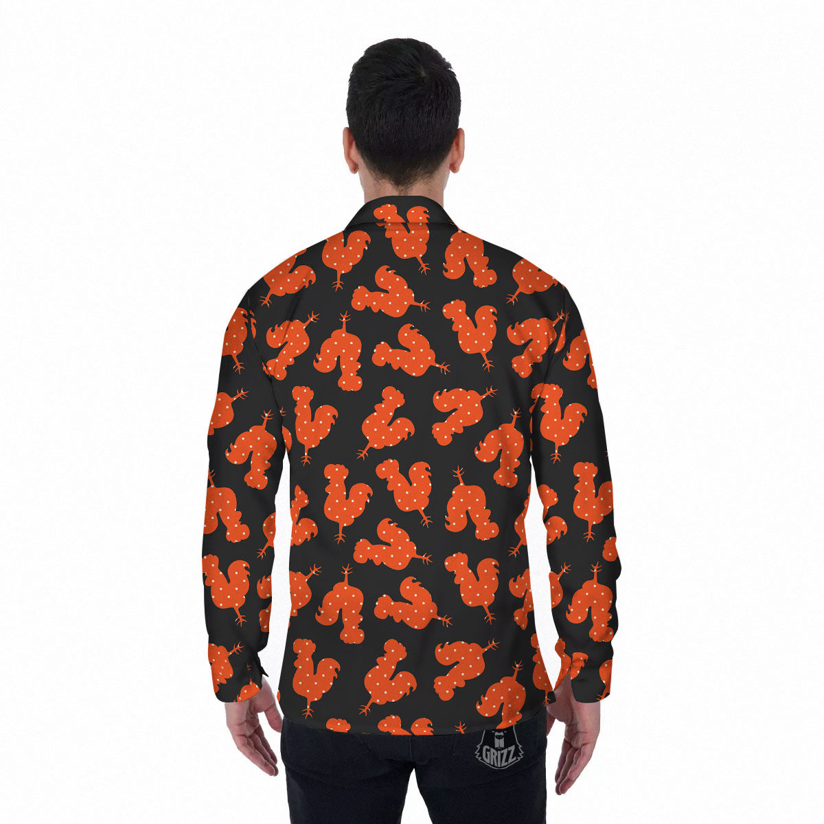Rooster Polka Dot Print Pattern Men's Long Sleeve Shirts-grizzshop