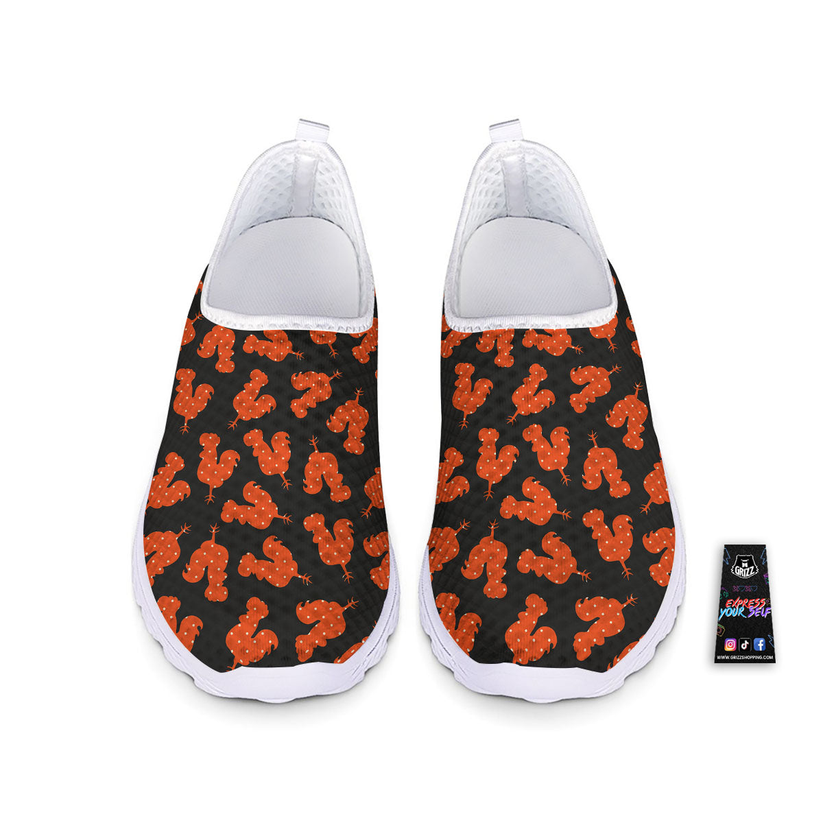 Rooster Polka Dot Print Pattern Nurse Shoes-grizzshop
