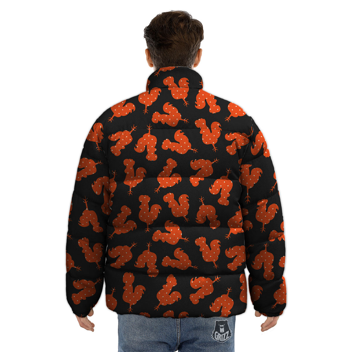 Rooster Polka Dot Print Pattern Puffer Jacket-grizzshop