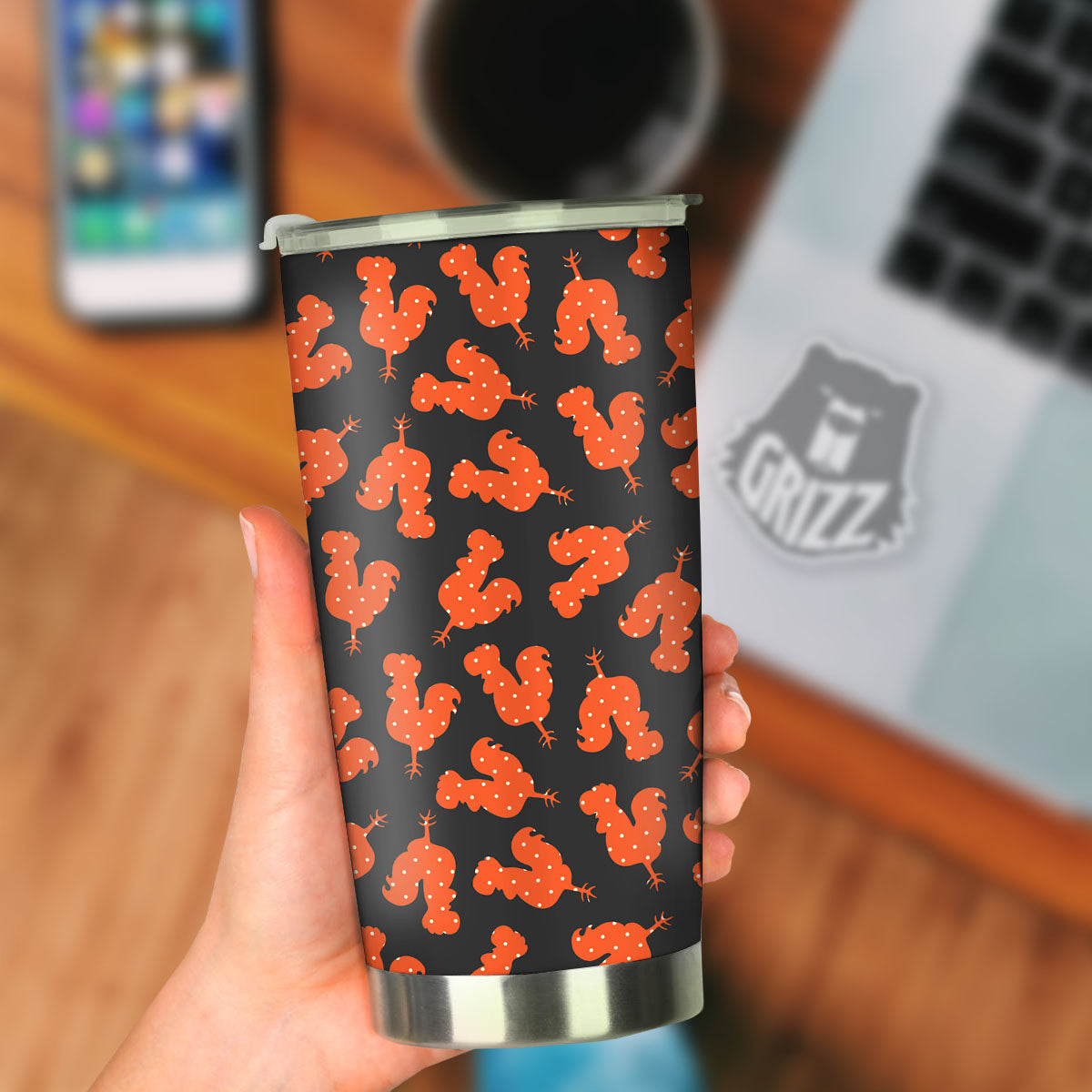 Rooster Polka Dot Print Pattern Tumbler-grizzshop