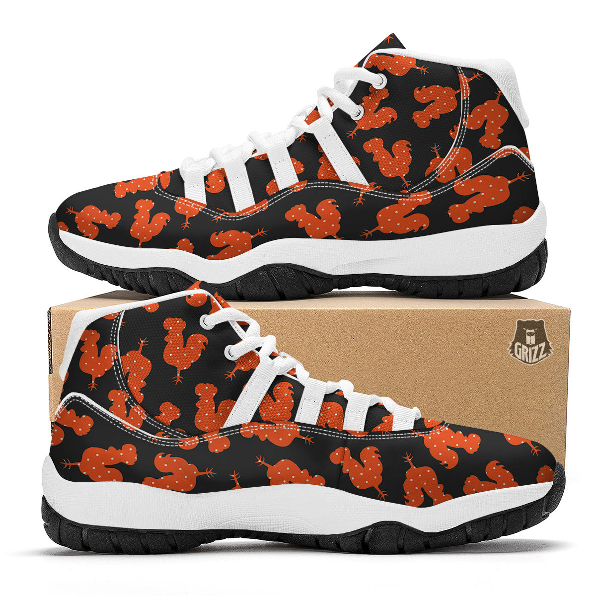 Rooster Polka Dot Print Pattern White Bball Shoes-grizzshop