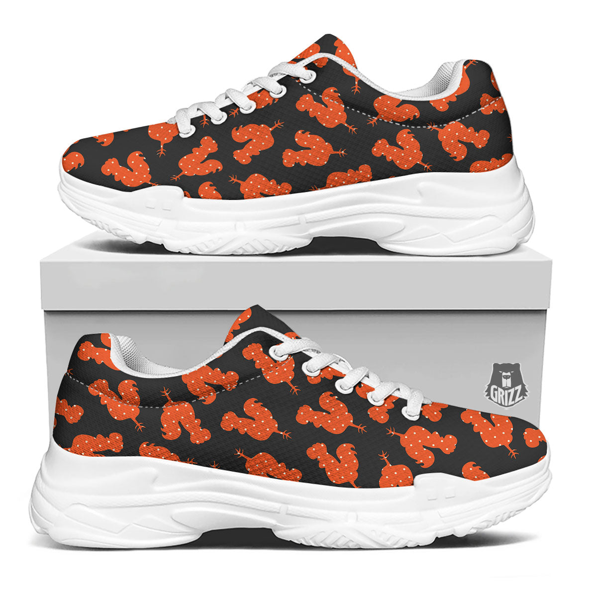 Rooster Polka Dot Print Pattern White Chunky Shoes-grizzshop