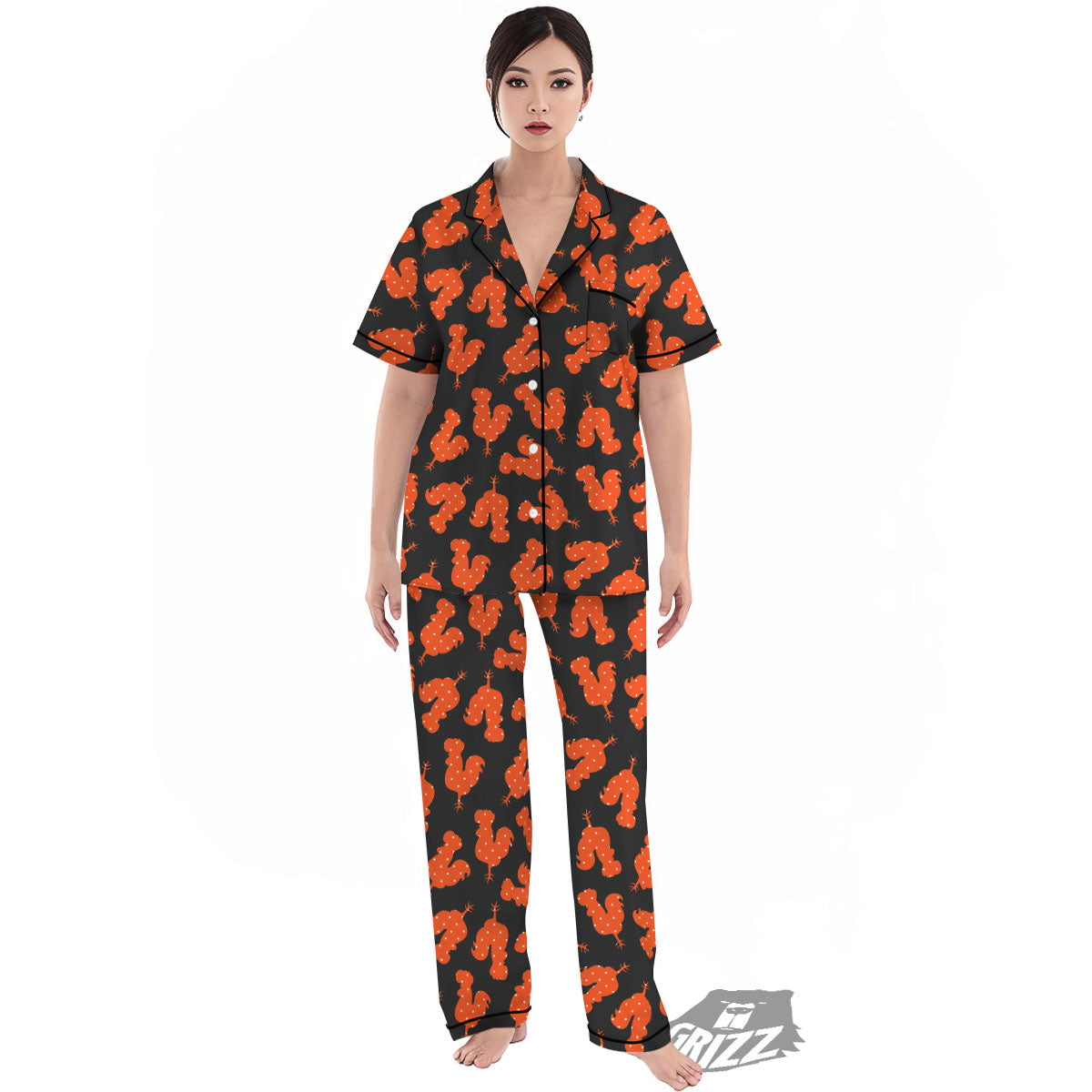 Rooster Polka Dot Print Pattern Women's Pajamas Set-grizzshop
