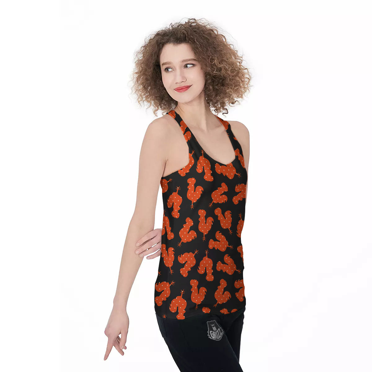 Rooster Polka Dot Print Pattern Women's Racerback Tank Top-grizzshop