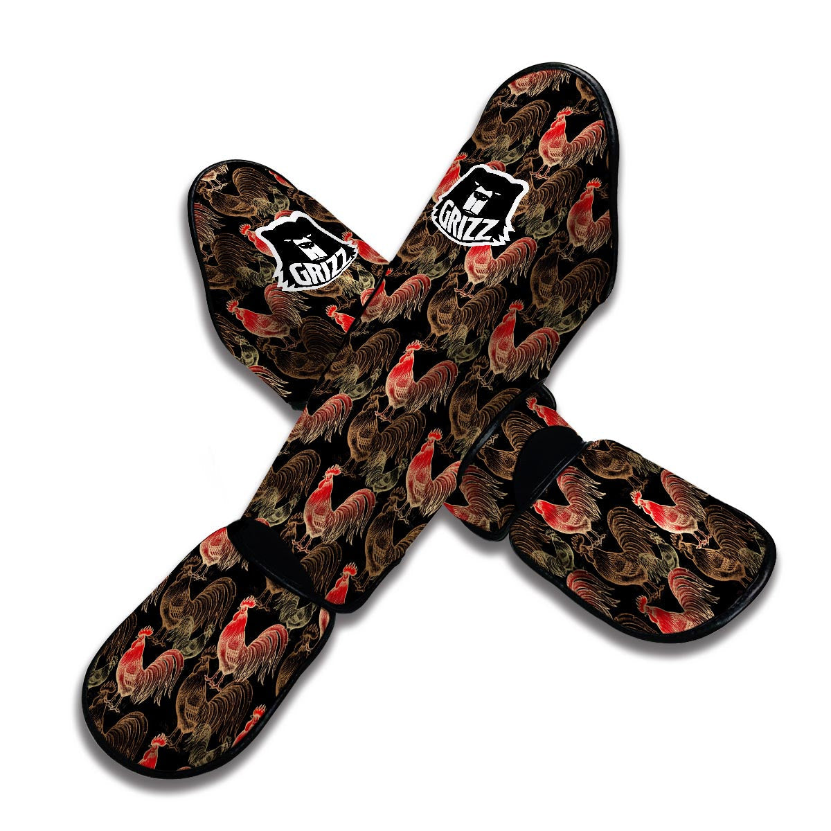 Rooster Print Pattern Muay Thai Shin Guards-grizzshop