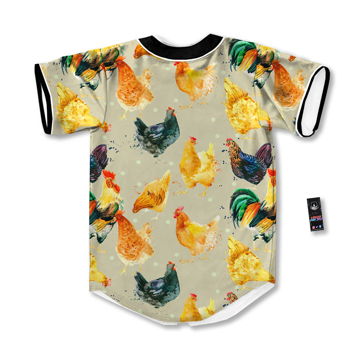 Rooster Watercolor Print Pattern Baseball Jersey-grizzshop