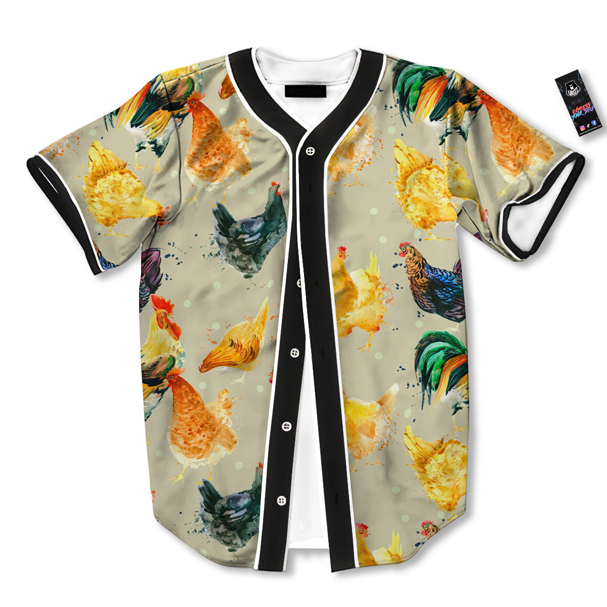 Rooster Watercolor Print Pattern Baseball Jersey-grizzshop