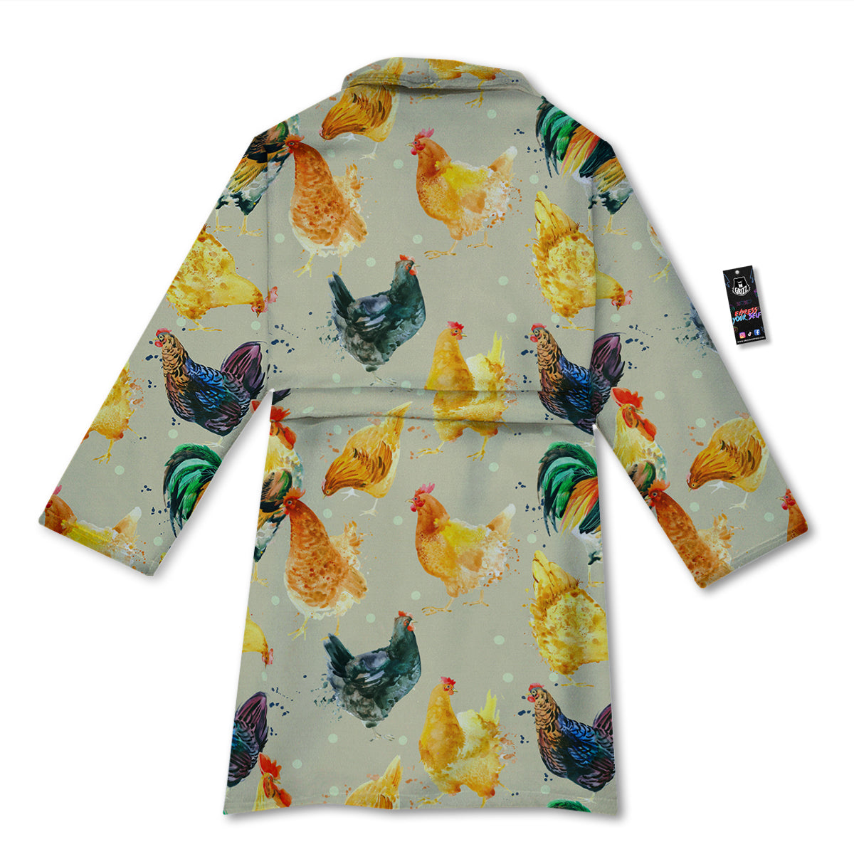Rooster Watercolor Print Pattern Bathrobe-grizzshop