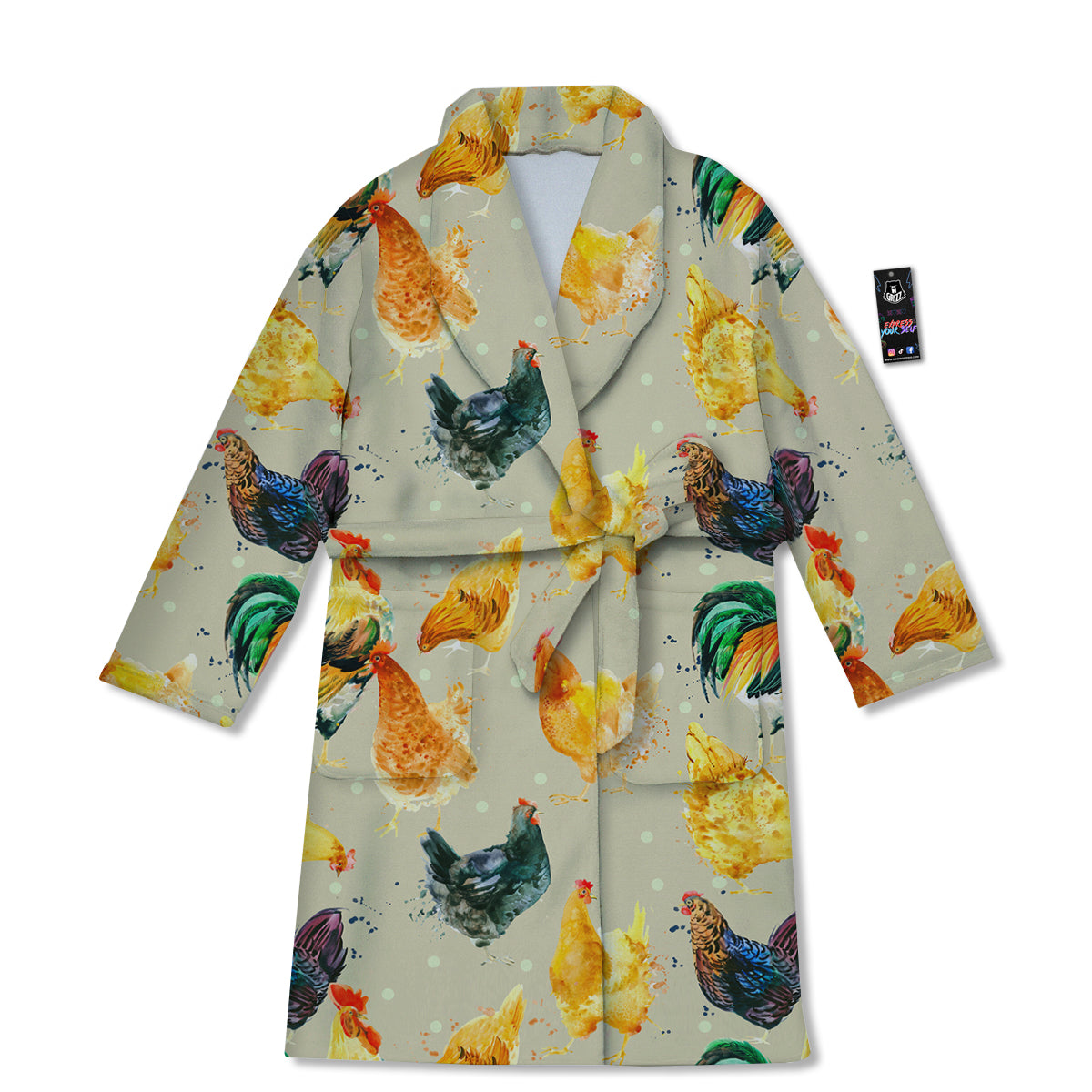 Rooster Watercolor Print Pattern Bathrobe-grizzshop