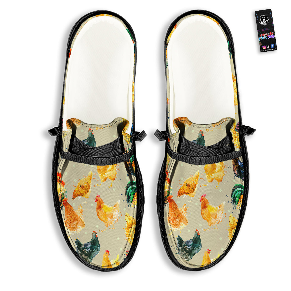 Rooster Watercolor Print Pattern Black Loafers-grizzshop