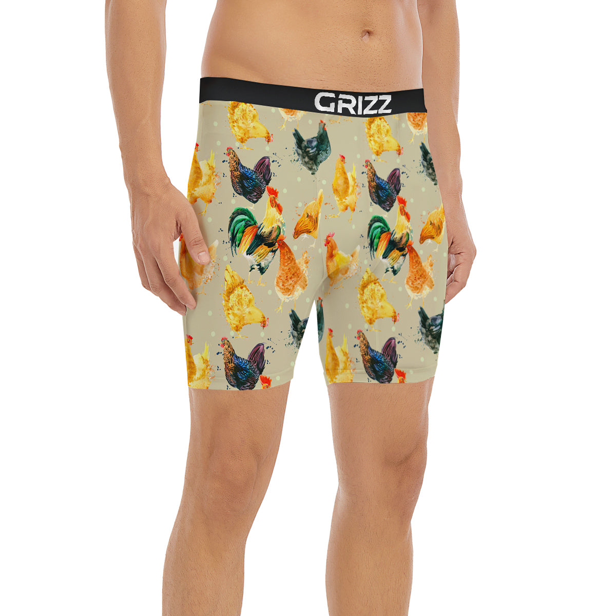 Rooster Watercolor Print Pattern Boxer Briefs-grizzshop