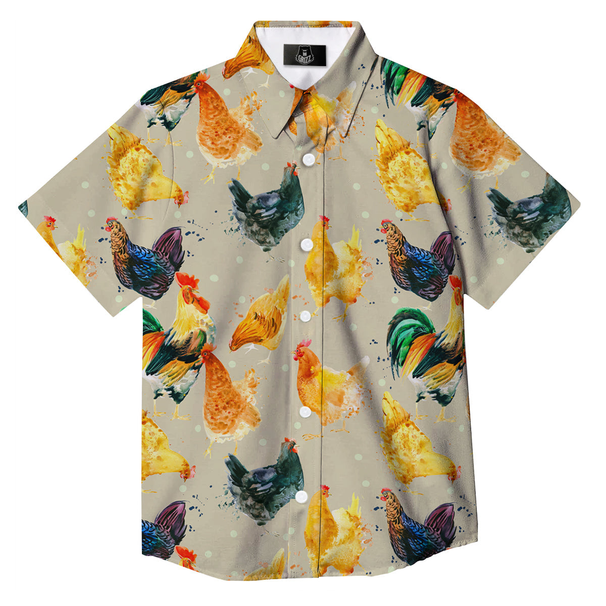 Rooster Watercolor Print Pattern Button Up Shirt-grizzshop