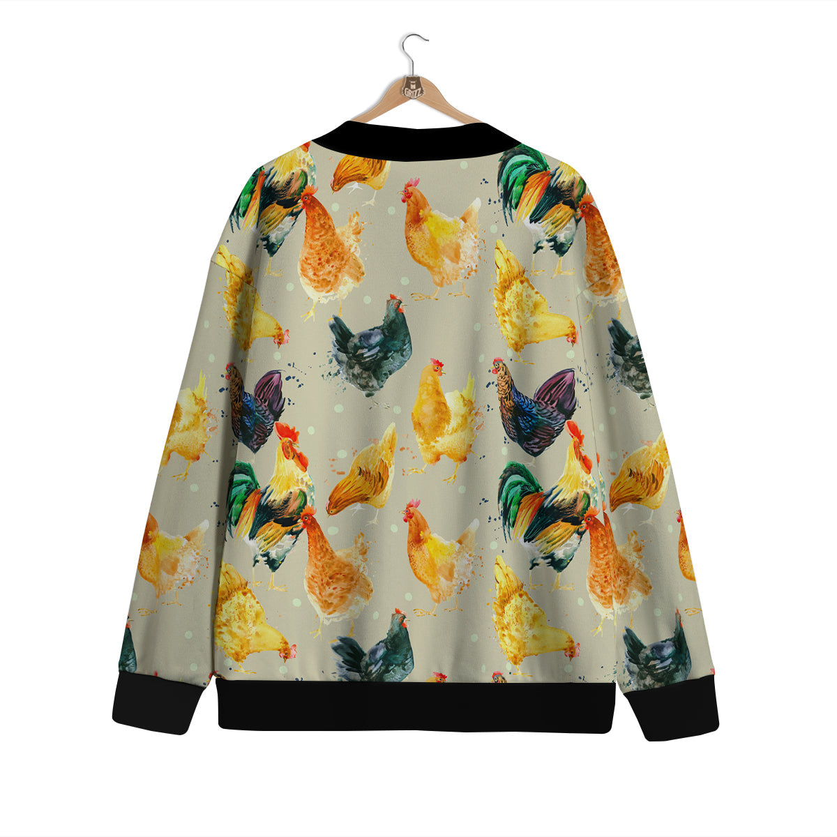 Rooster Watercolor Print Pattern Cardigan-grizzshop