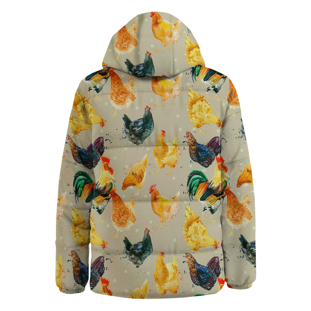 Rooster Watercolor Print Pattern Down Jacket-grizzshop