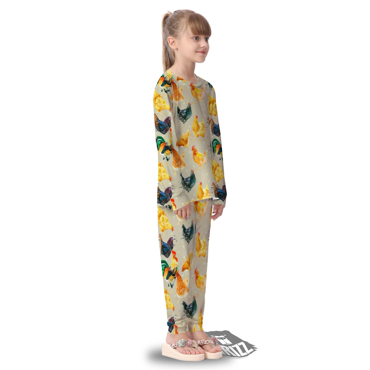 Rooster Watercolor Print Pattern Kid's Pajamas-grizzshop