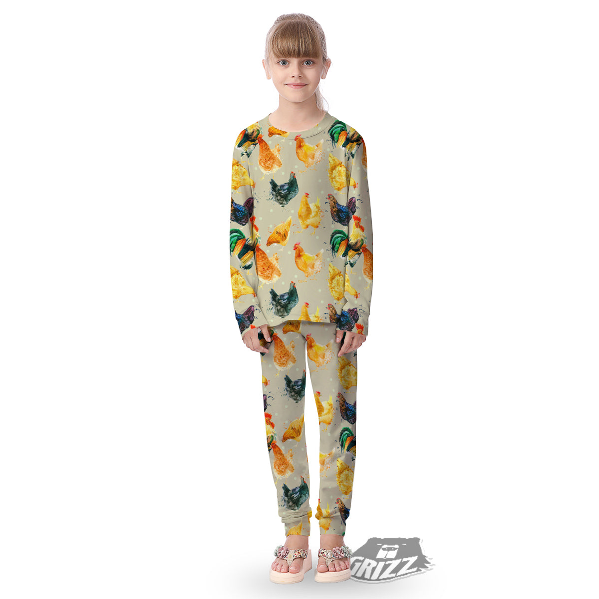 Rooster Watercolor Print Pattern Kid's Pajamas-grizzshop