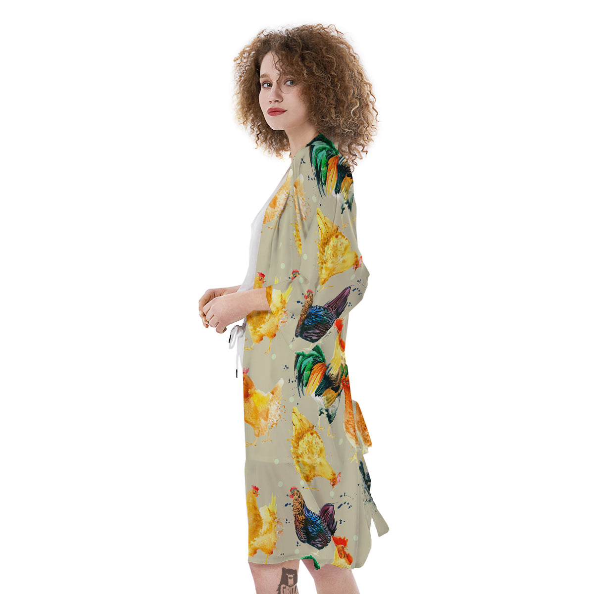 Rooster Watercolor Print Pattern Kimono-grizzshop