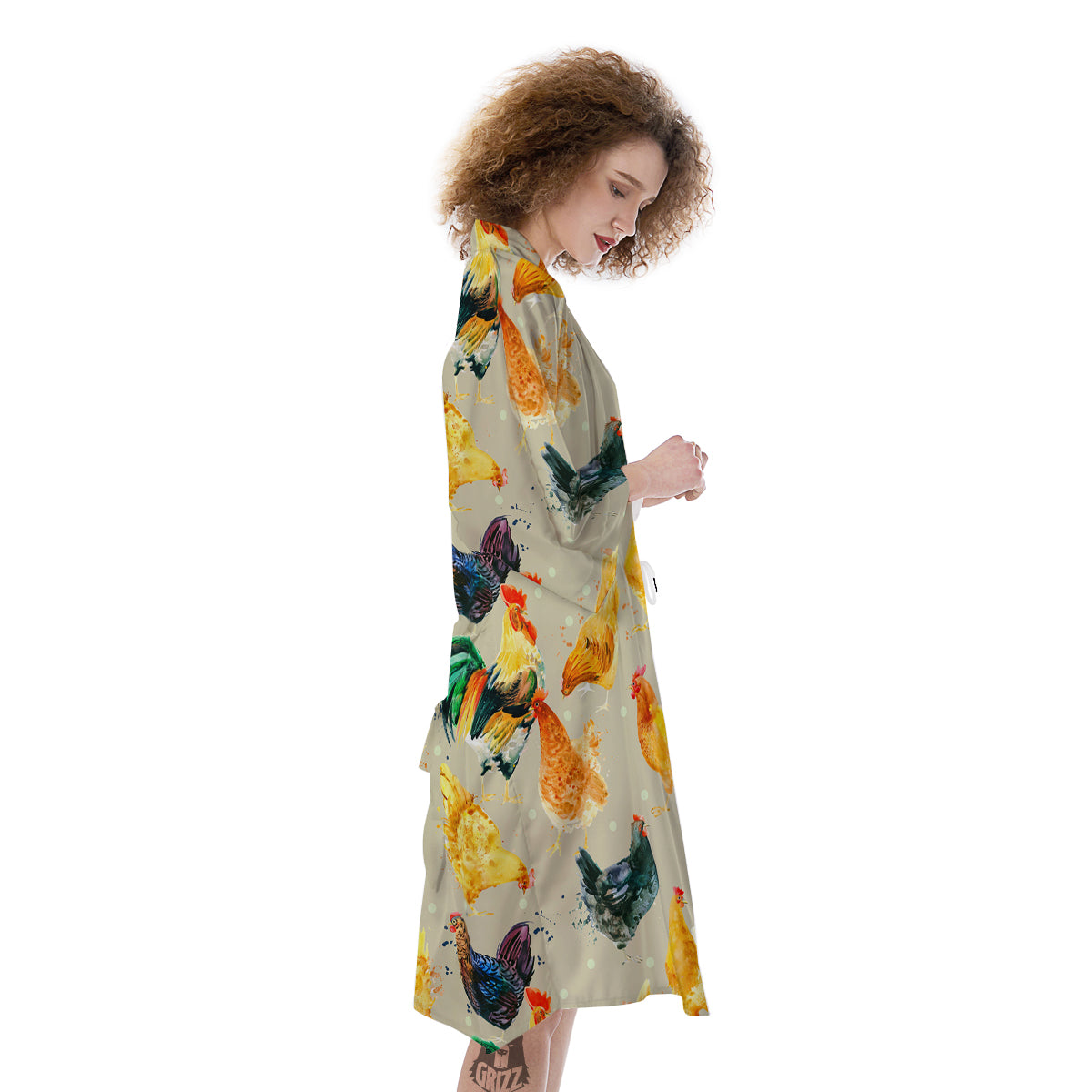 Rooster Watercolor Print Pattern Kimono-grizzshop
