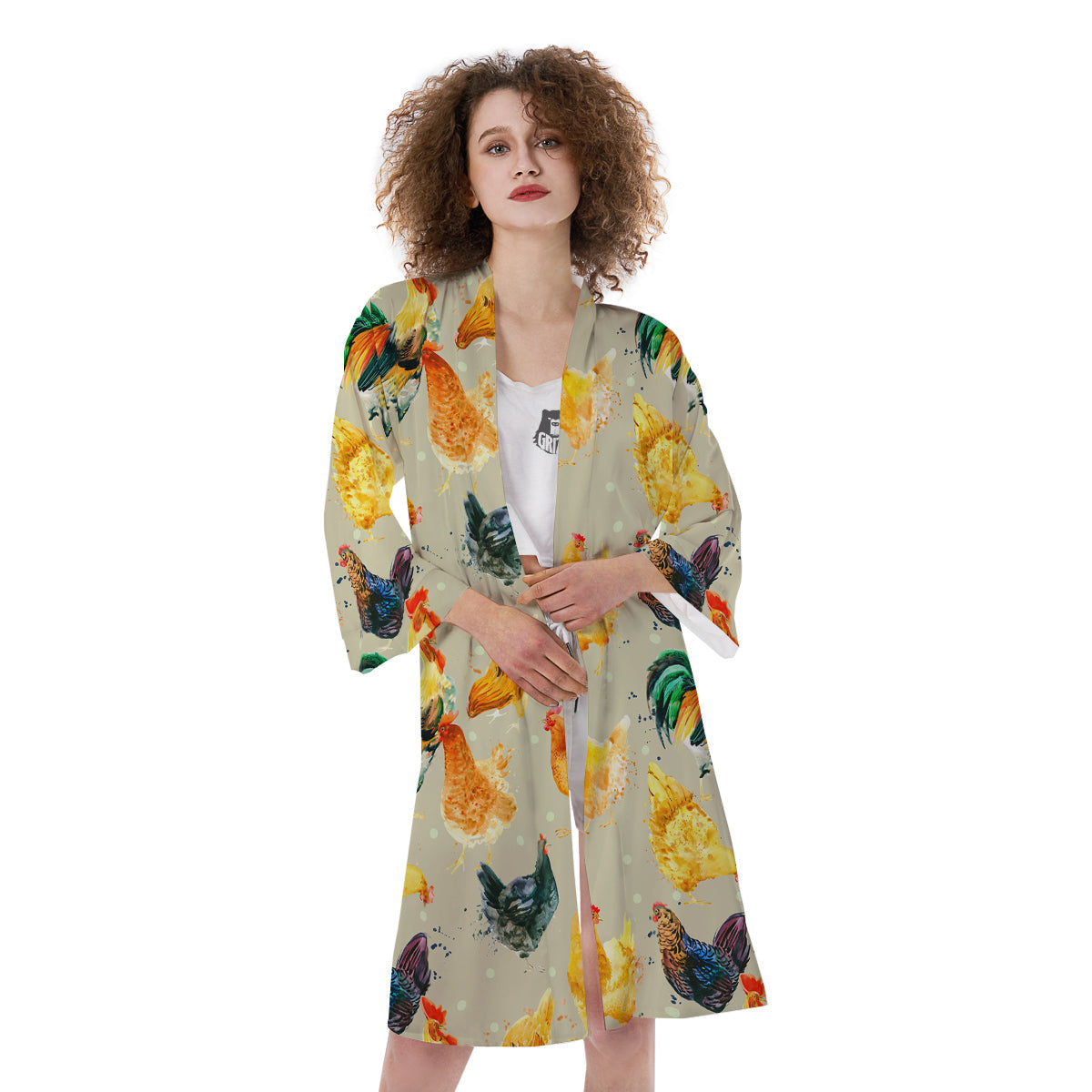 Rooster Watercolor Print Pattern Kimono-grizzshop
