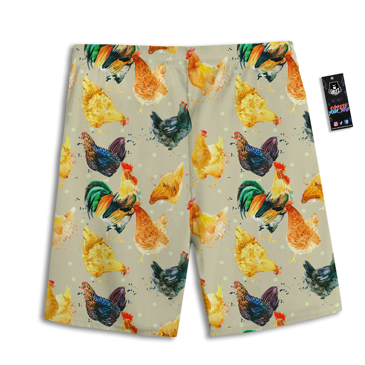 Rooster Watercolor Print Pattern Men's Athletic Shorts