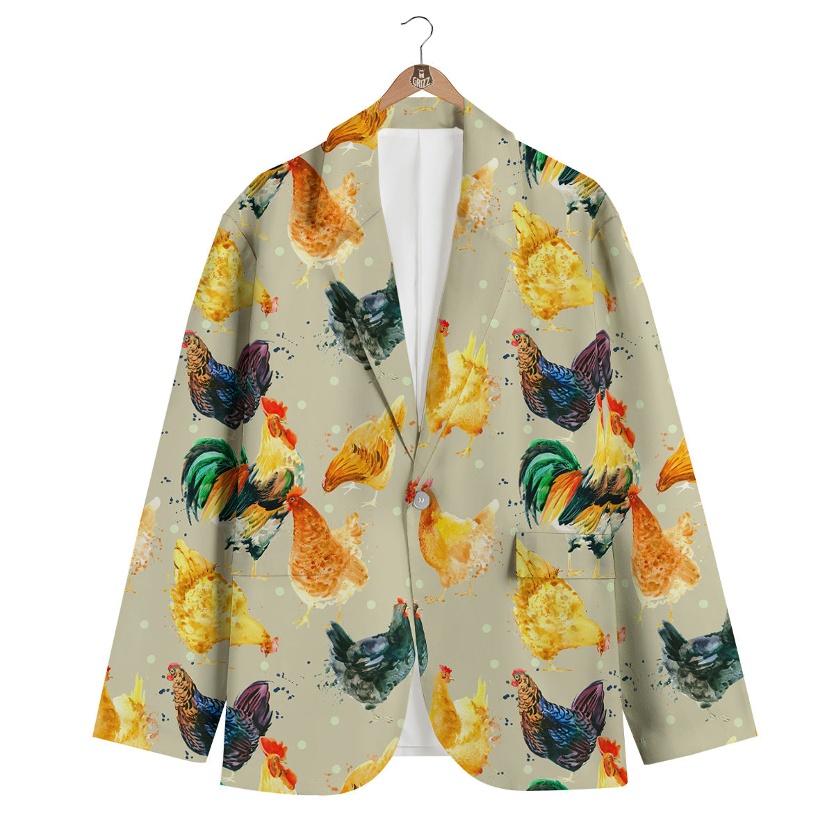 Rooster Watercolor Print Pattern Men's Blazer-grizzshop