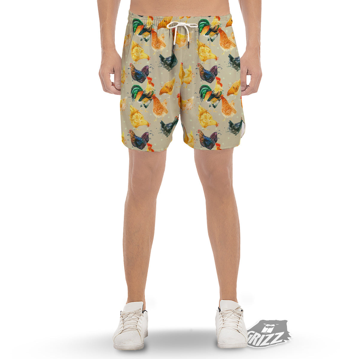 Rooster Watercolor Print Pattern Men's Gym Shorts-grizzshop