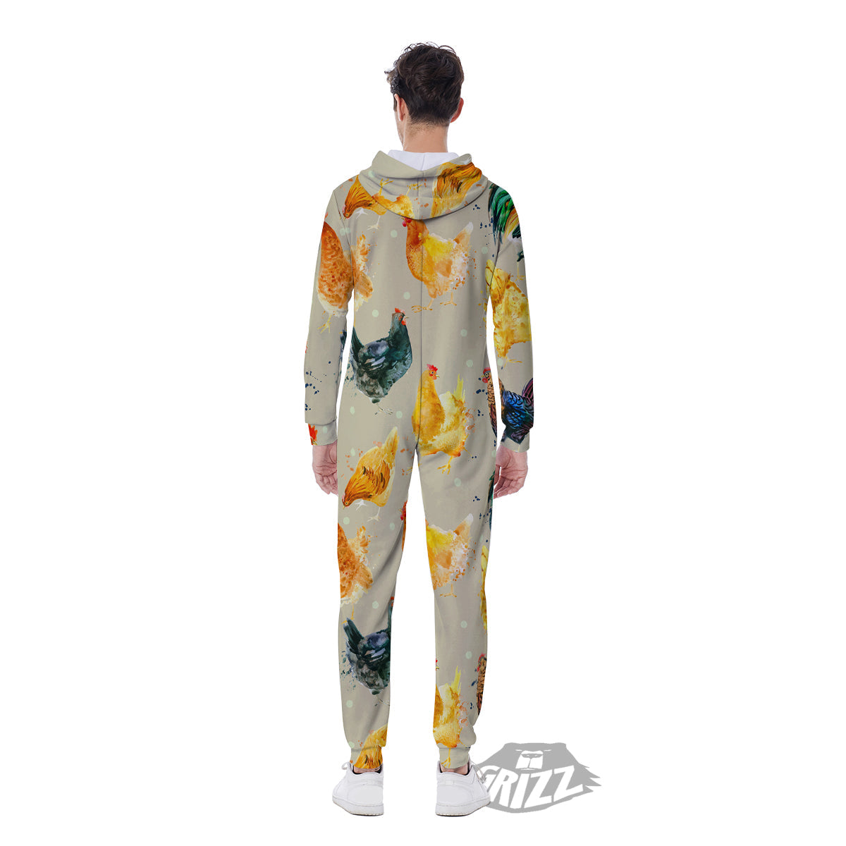 Rooster Watercolor Print Pattern Men's Jumpsuit-grizzshop