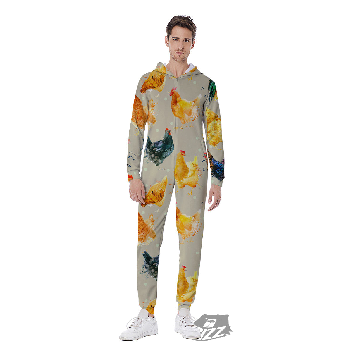 Rooster Watercolor Print Pattern Men's Jumpsuit-grizzshop