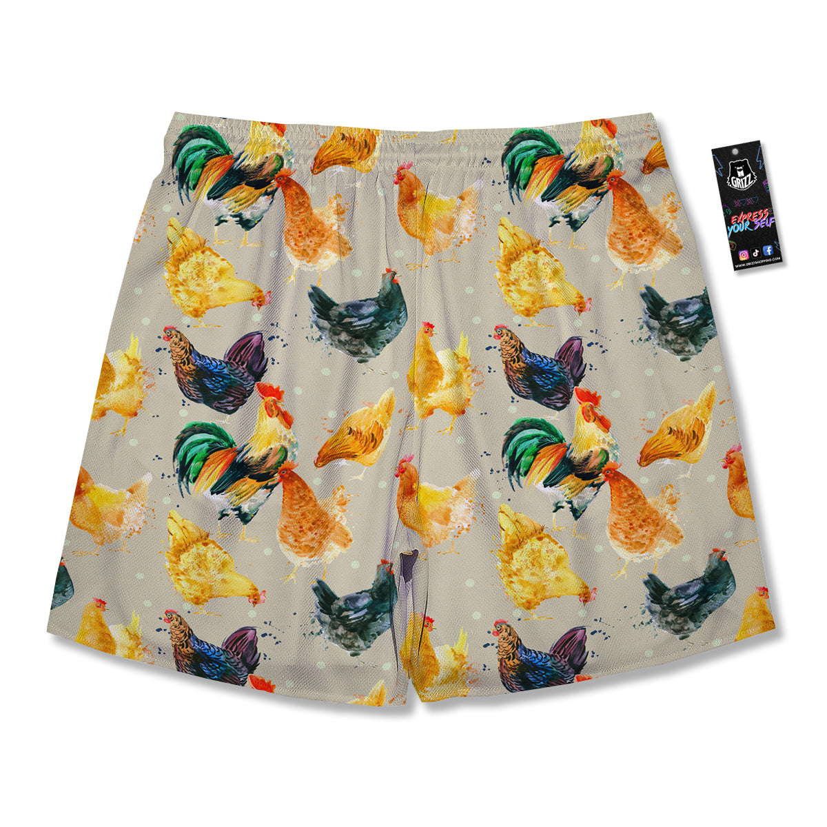 Rooster Watercolor Print Pattern Men's Running Shorts-grizzshop